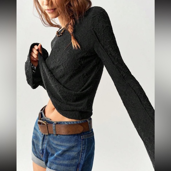 Boho brown lace patchwork bell sleeve top - Picture 13 of 16